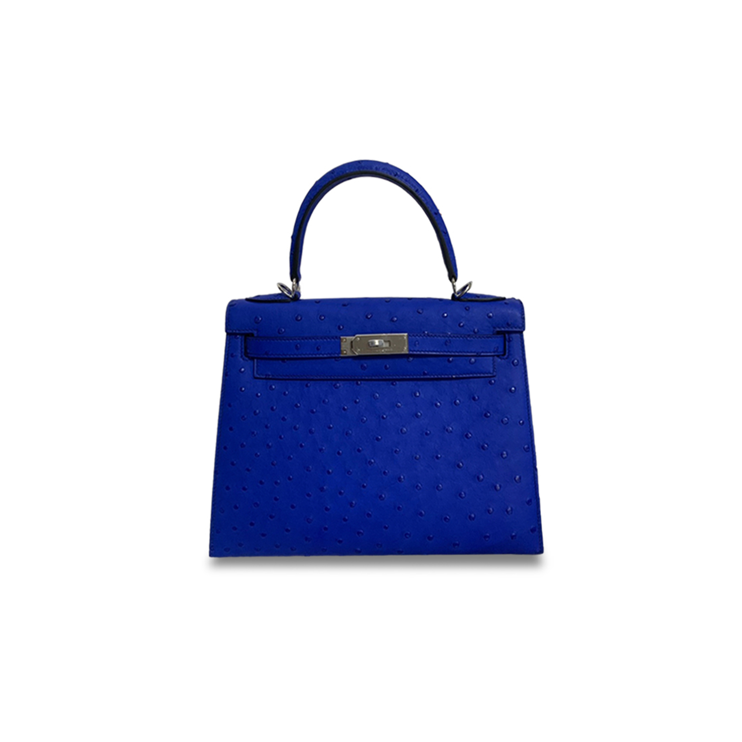 HERMÈS MASTER KELLY 28 OSTRICH LEATHER BLUE SILVER BUCKLE (28*22*10cm)
